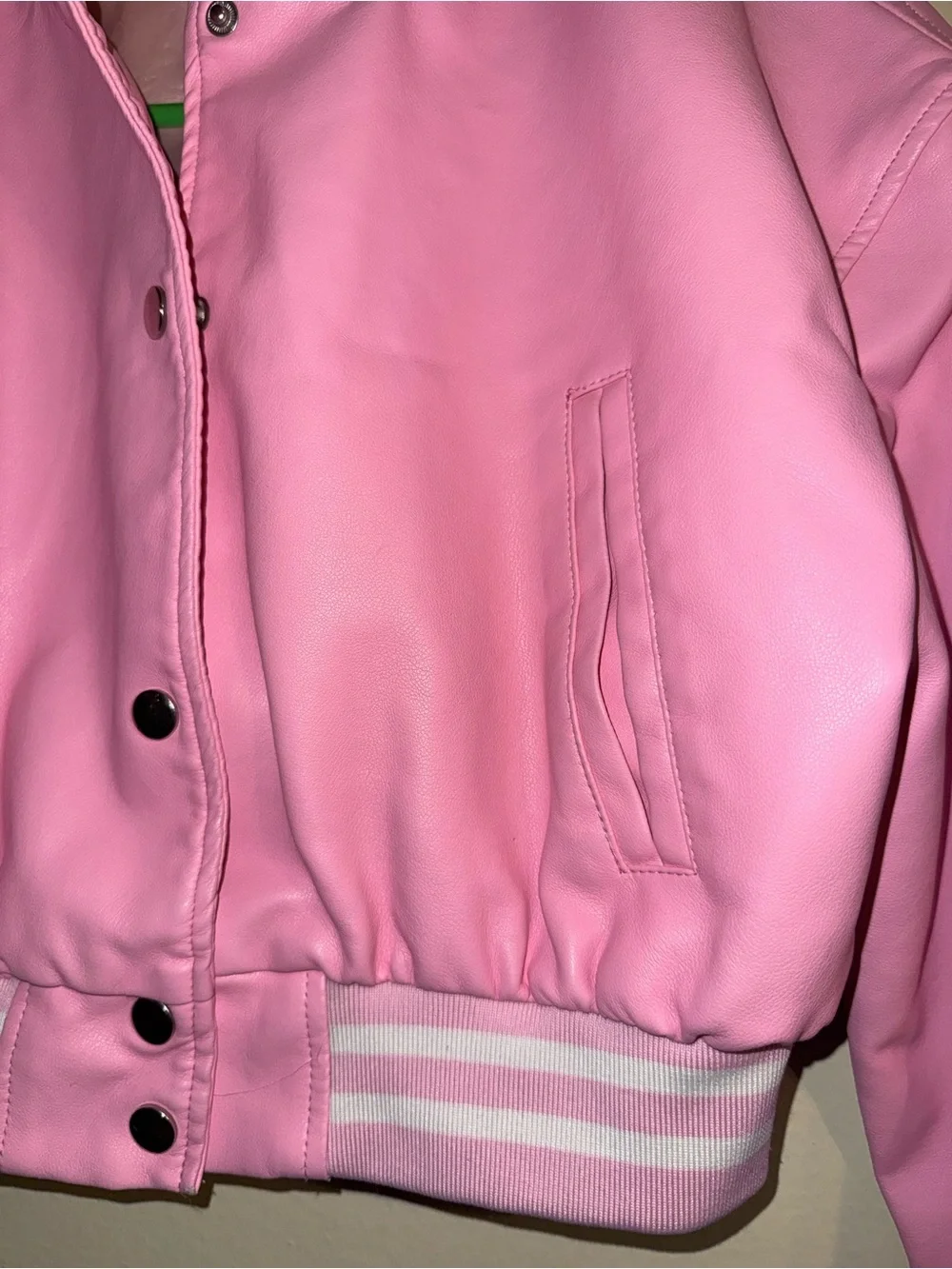 Daisy Pink Cropped Varsity Bomber Jacket